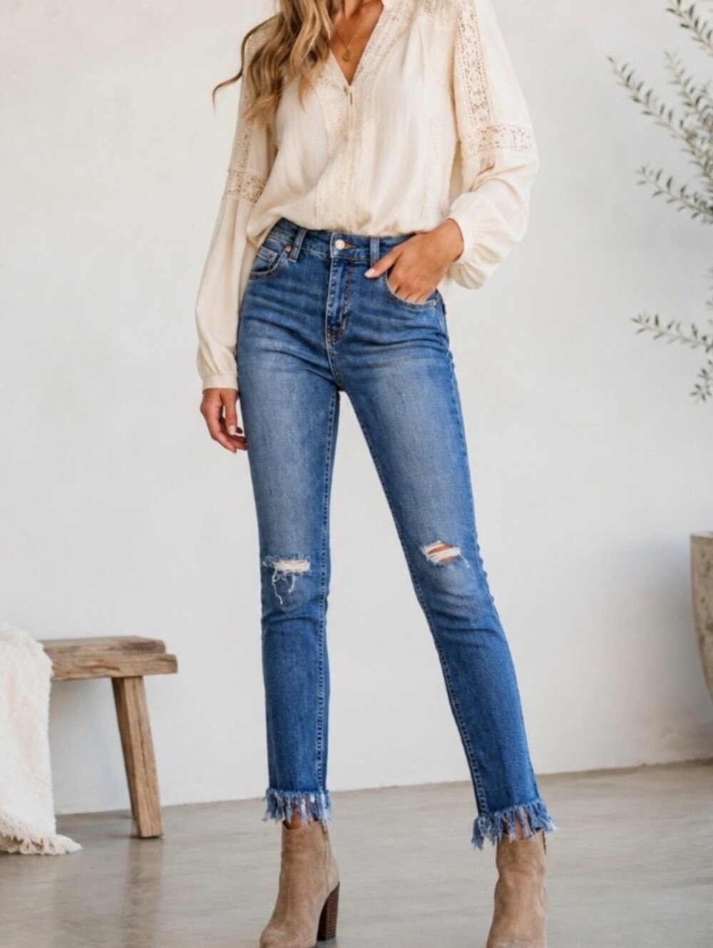 Free People Great Heights Frayed Skinny Jeans